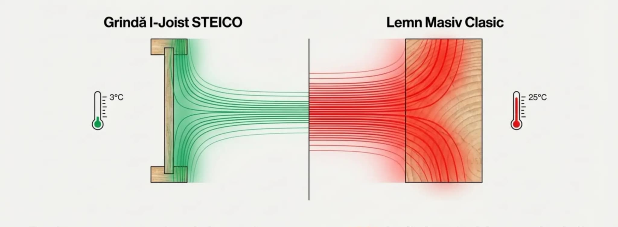 Diagramă comparativă transfer termic - PolistiSIP vs structură tradițională